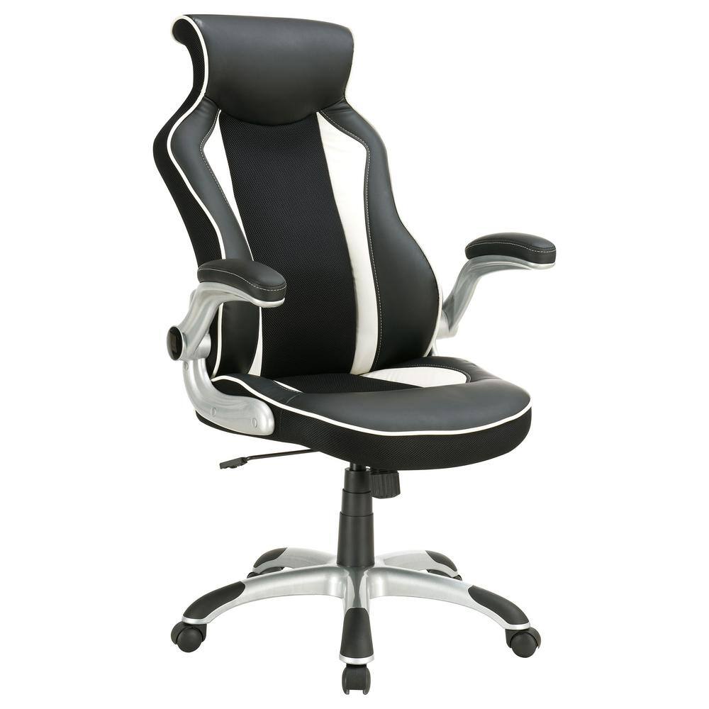 Transitional High-Back Black Leatherette Ergonomic Office Chair with Adjustable Arms