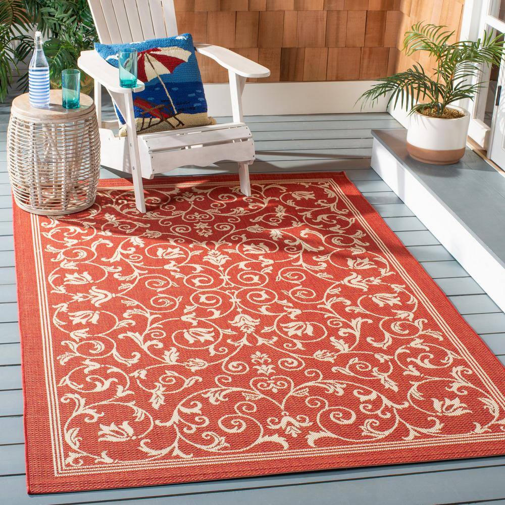 Burnt Orange Baroque Print Rectangular Outdoor Area Rug
