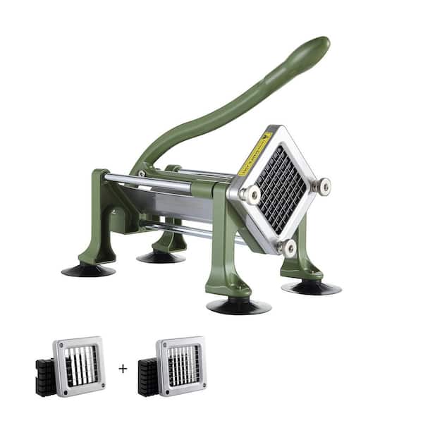 French Fry Cutter Potato Slicer with 1/2-in. and 3/8-in. Stainless Steel Blades Manual Potato Cutter Chopper Green