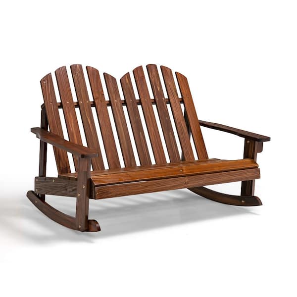 WELLFOR Brown Wood Outdoor Rocking Chair