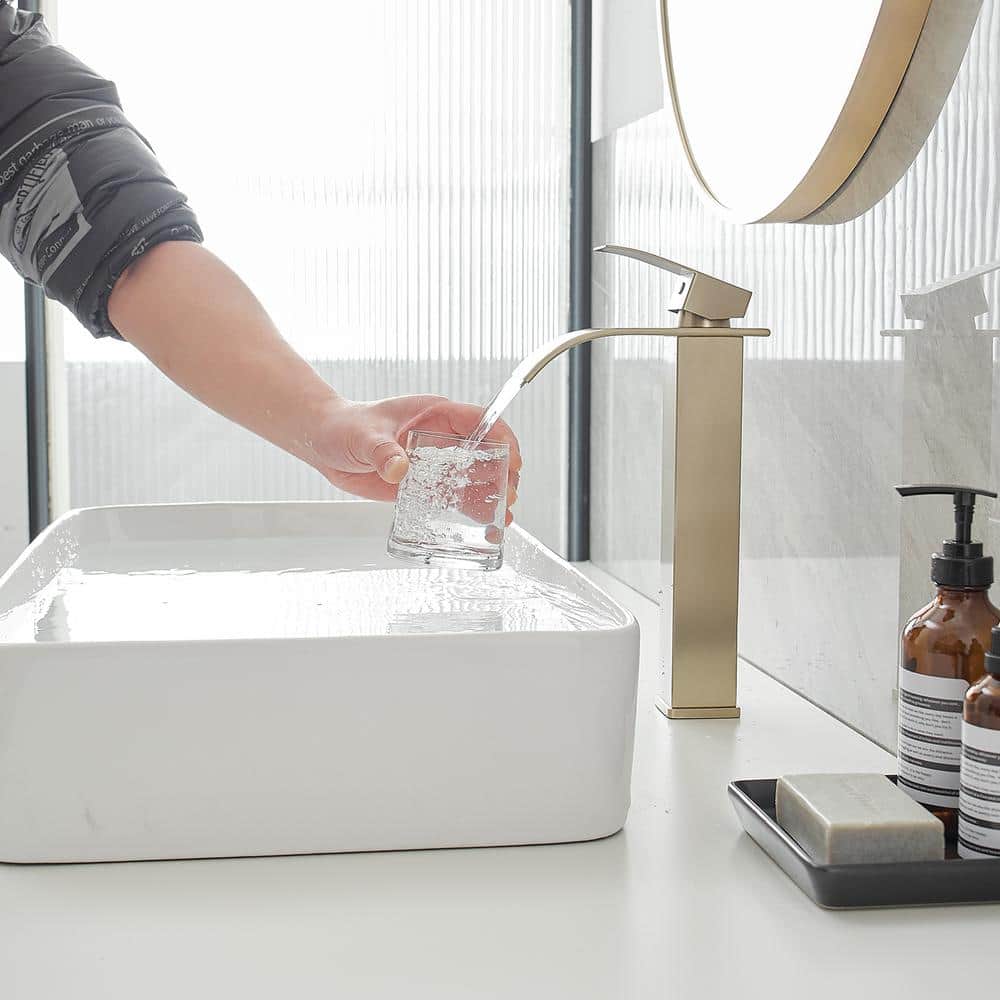Brushed Gold Stainless Steel Single Handle Vessel Sink Faucet