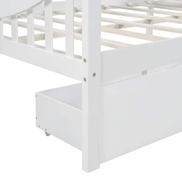 URTR White Full Size Daybed with Storage Drawers Wood Full Bed