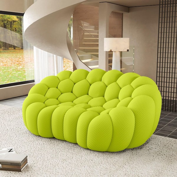 79.53 in. Armless Curved 3D Textured Dot-Knit Polyester Modular Sofa in Tender Green No Assembly Needed