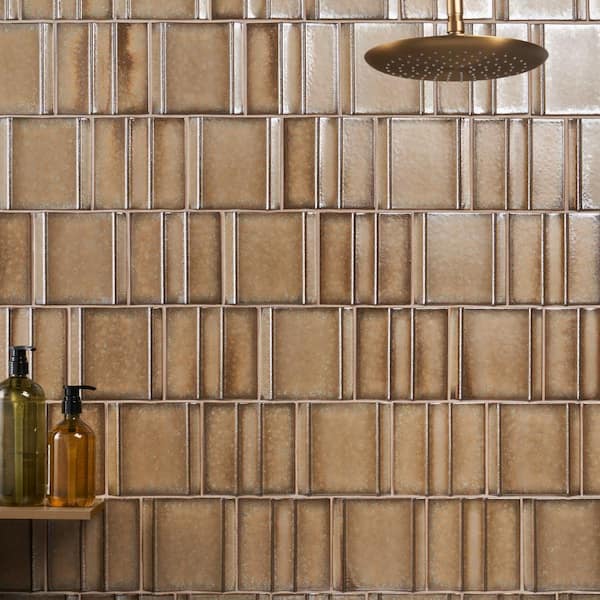 Hikari Golden Brown 5.82 in. x 0.39 in. 3D Metallic Look Matte Porcelain Wall Tile Sample