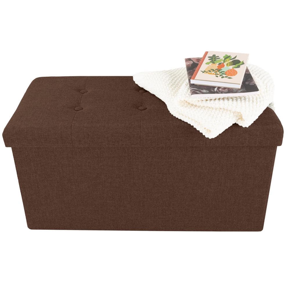 Brown Polyester Rectangular Storage Ottoman Set with Wood Frame