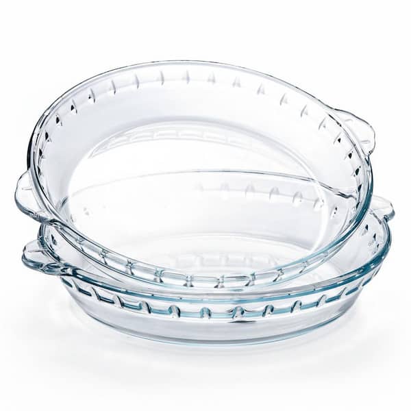 3-Pack 9 in. Round High Borosilicate Glass Pie Plates with Handles, Clear Baking Dishes for Pies, Salads, Desserts