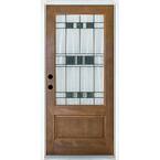 36 in. x 80 in. Savana Medium Oak Right-Hand Inswing 3/4 Lite Decorative Fiberglass Prehung Front Door