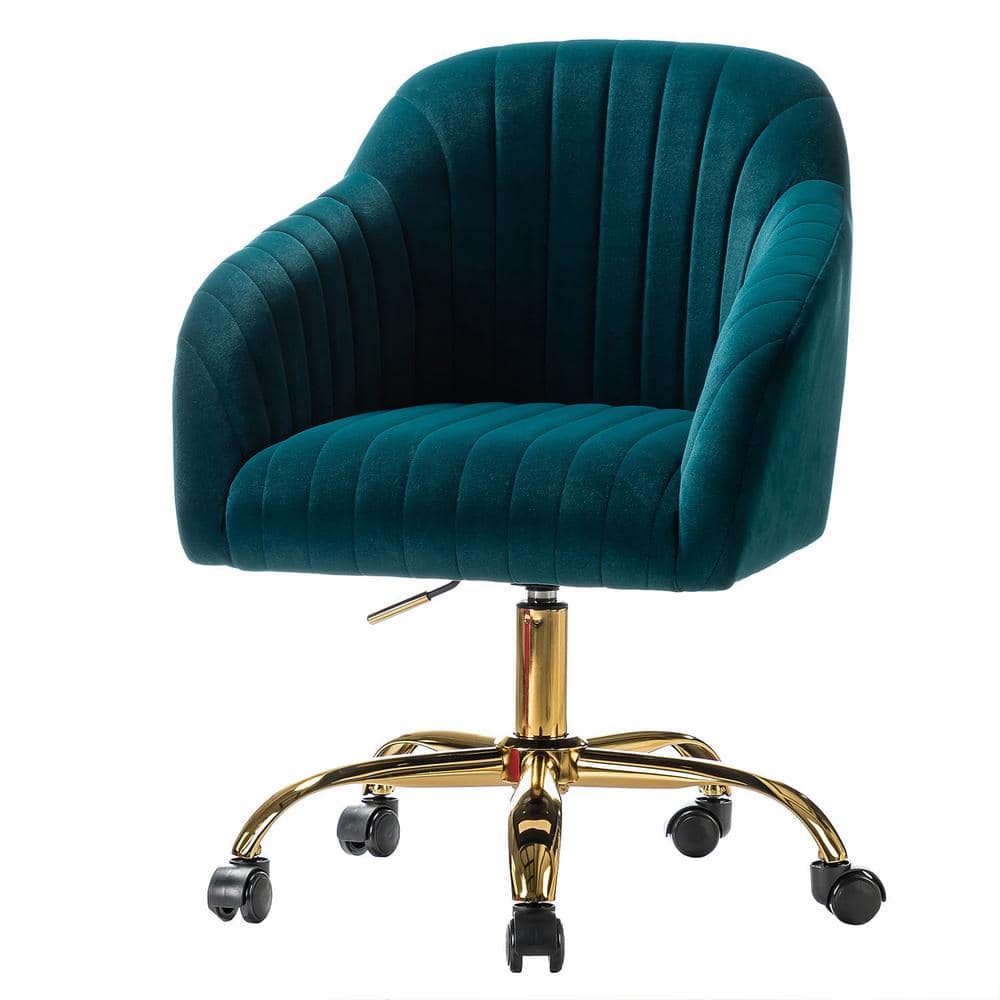 Teal Velvet Swivel Task Chair with Gold Metal Base