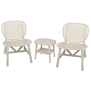 3-Piece White Hollow Design Plastic Outdoor Bistro Set All Weather Table Set with Open Shelf for Balcony Garden Yard