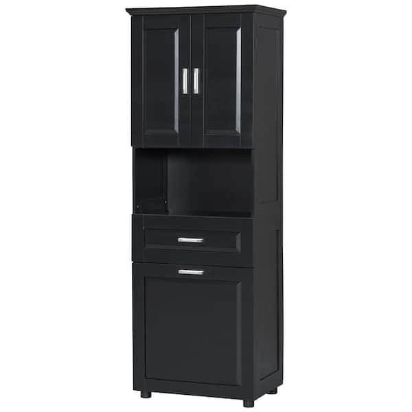 Anky 24.72 in. W 16.29 in. D 69.92 in. H Black MDF Freestanding Bathroom Storage Linen Cabinet with Laundry Basket
