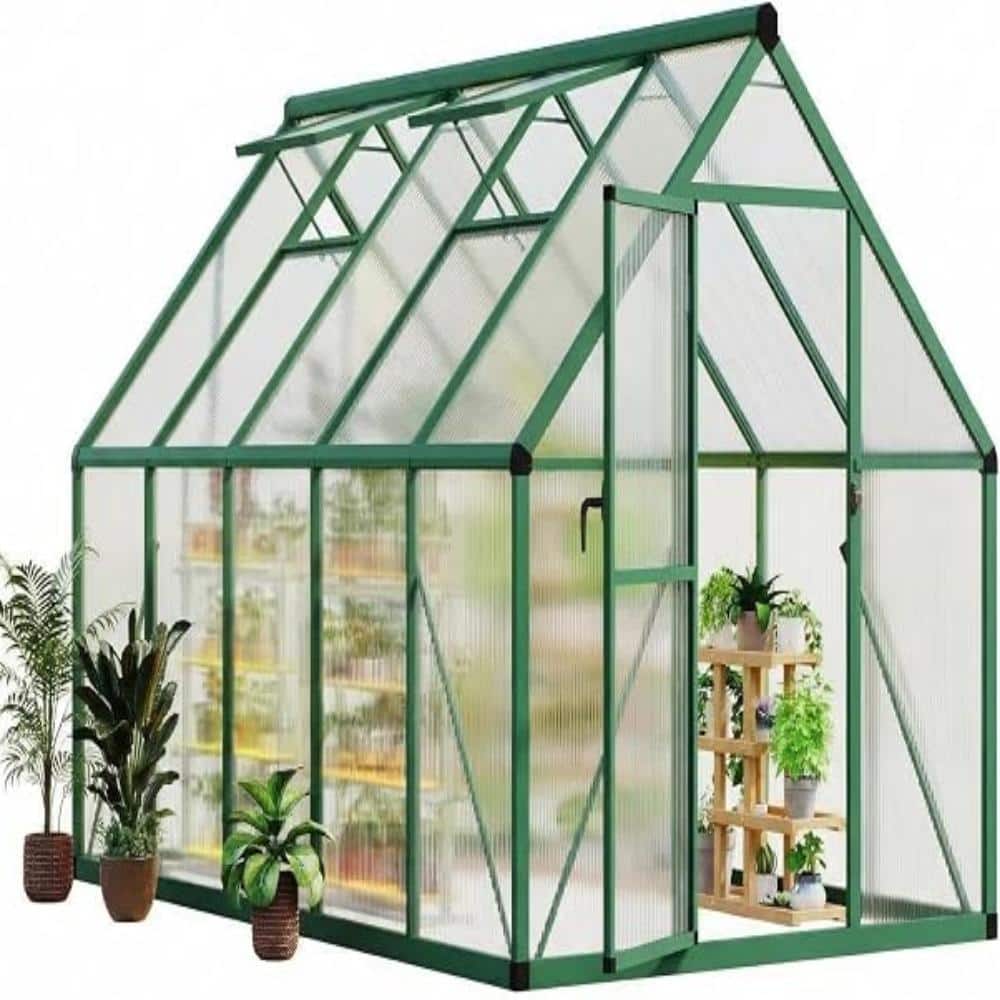 6x9ft Aluminum Walk-In Greenhouse with Polycarbonate Panels, Roof Vent & Lockable Door for Outdoor Garden, Green-1 price history on PriceWatchPro