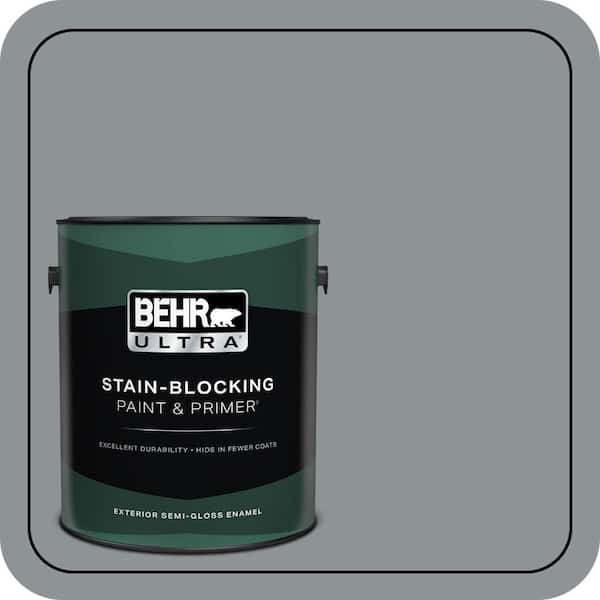 BEHR ULTRA 1 gal. #PPU26-05 Flint Gray Semi-Gloss Enamel Exterior Paint & Primer