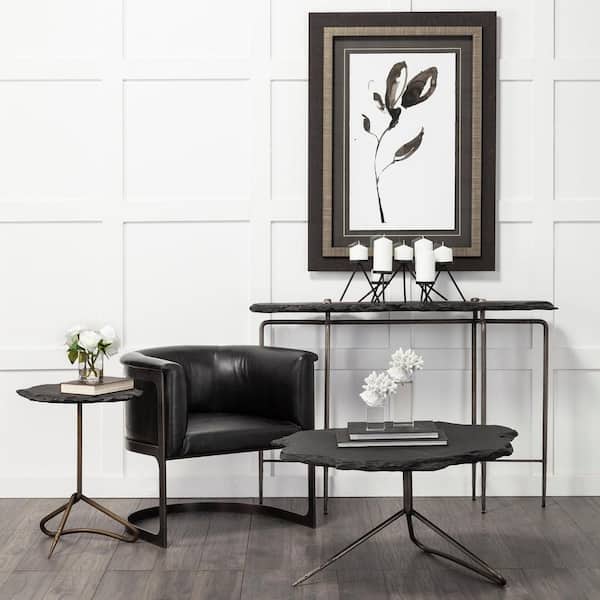 HomeRoots 19 in. Black Specialty Stone End Table