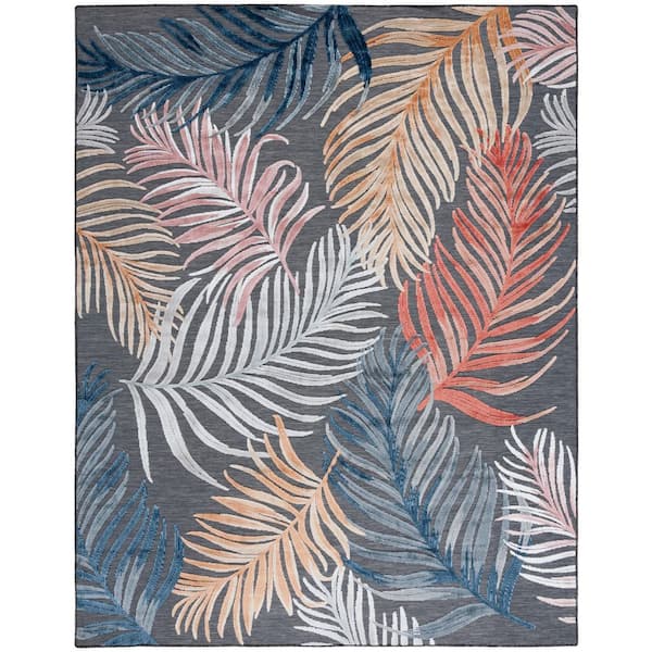 Cabana Black/Rust 10 ft. x 14 ft. High-Low Oversized Leaf Indoor/Outdoor Area Rug