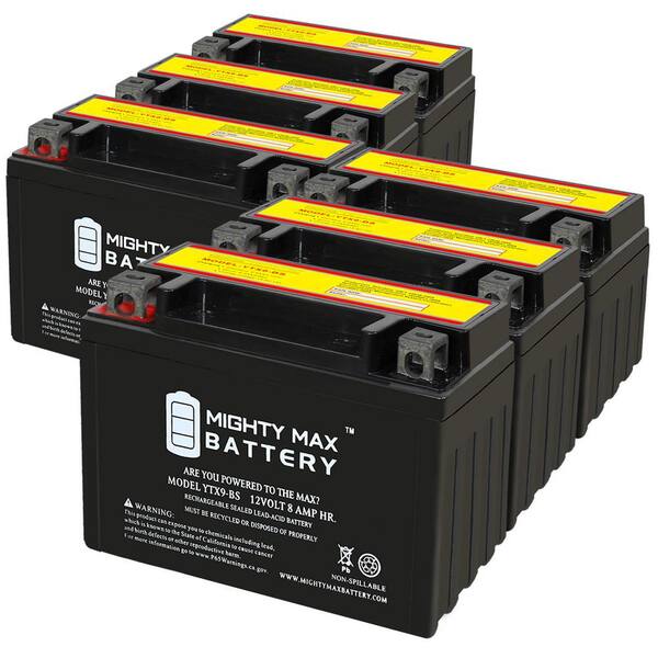 MIGHTY MAX BATTERY YTX9-BS 12V 8AH Replacement Battery compatible with PowerSports ATV, UTV-6 Pack