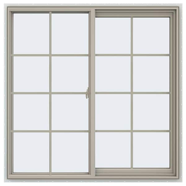 47.5 in. x 47.5 in. V-2500 Series Desert Sand Vinyl Right-Handed Sliding Window with Colonial Grids/Grilles