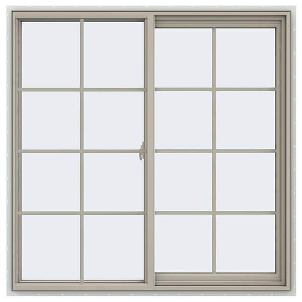 JELD-WEN 47.5 in. x 47.5 in. V-2500 Series Desert Sand Vinyl Right-Handed Sliding Window with Colonial Grids/Grilles