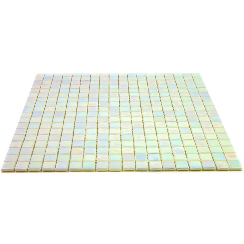 Glossy Iridescent Light Bone White Glass Mosaic Tile