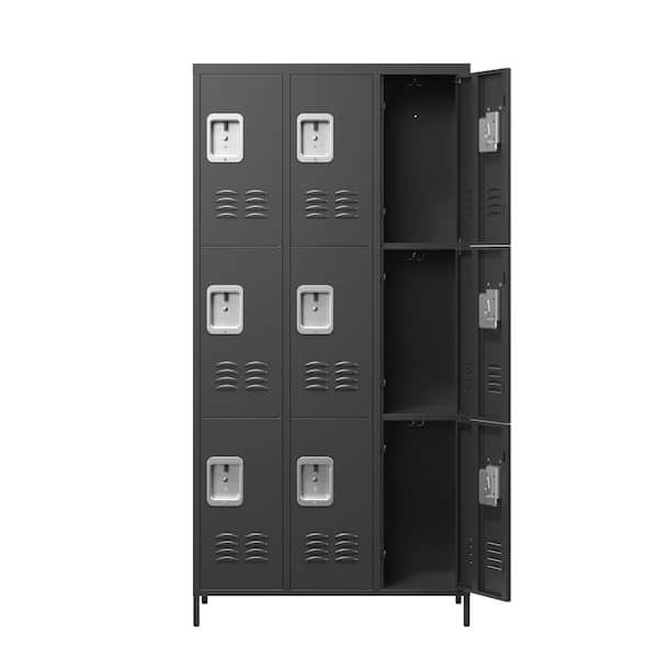 35.4 in. W x 15.8 in. D x 72 in. H Black 9 Door Metal Storage Locker Cabinet w/Lock for Gym School Garage,Linen Cabinet