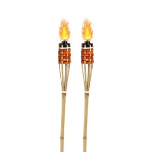 36 in.Orange Bamboo Torches Includes Oil Canisters with Bamboo Covers to Protect from Rain (2-Pack)