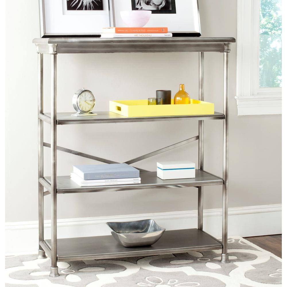 Jamison Transitional Dark Silver Wood & Iron Large Etagere Bookcase