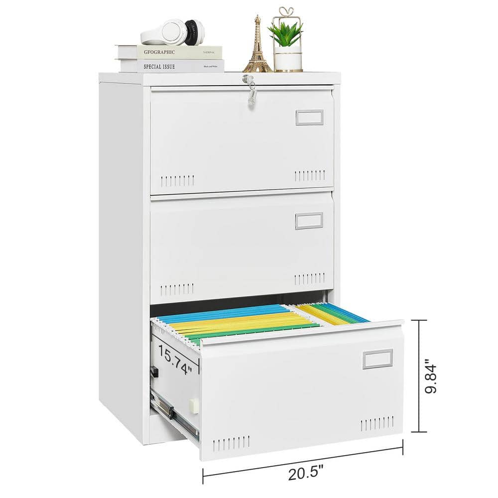 Black and White 3-Drawer Lockable Metal Lateral File Cabinet