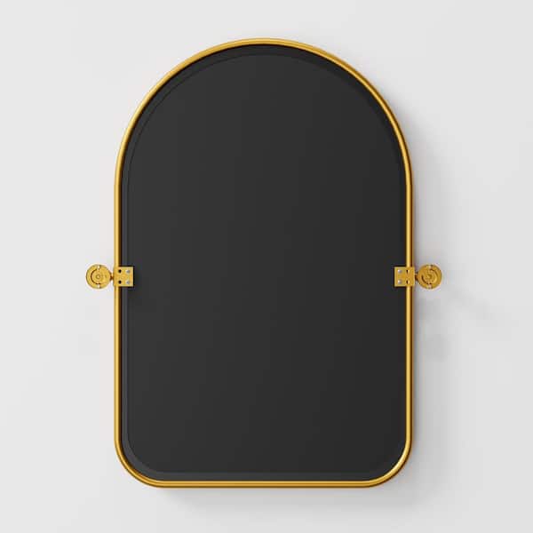 24 in. W x 36 in. H Arched Gold Framed Wall Mirror Round Corner Bathroom Vanity Mirror