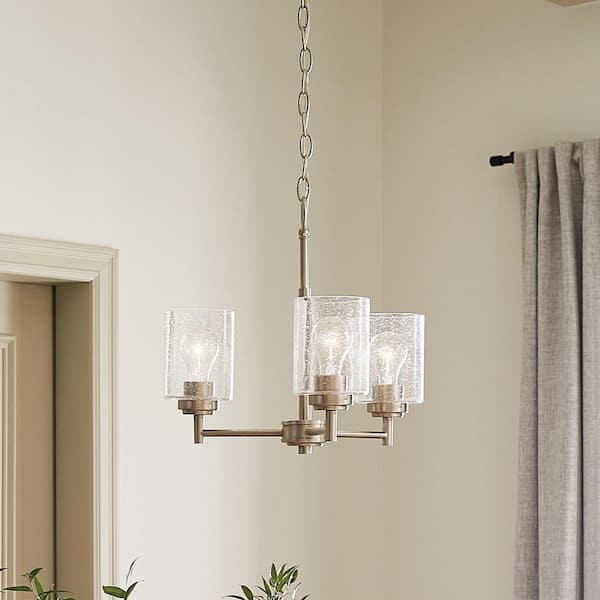KICHLER Winslow 18 in. 3-Light Brushed Nickel Contemporary Shaded Cylinder Mini Chandelier for Dining Room