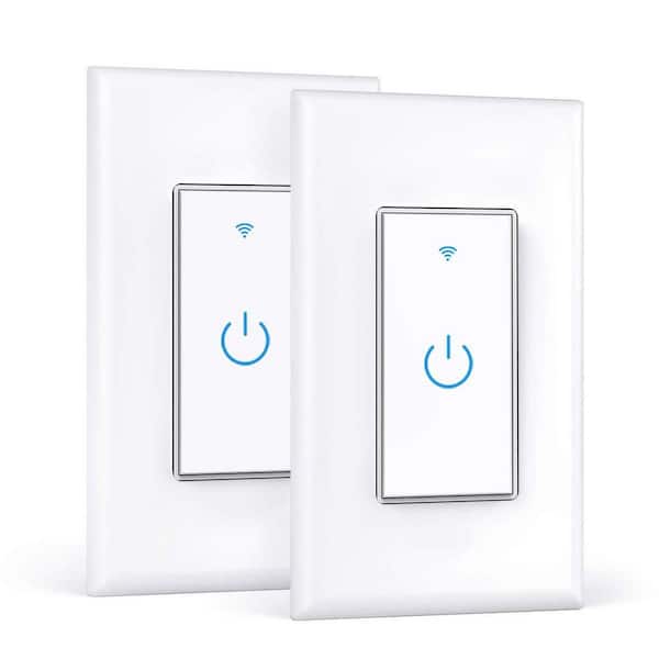 Touchscreen Light Switch, White WiFi Smart Wall Switch with App Timer, Voice Control and Neutral Wire Required, 2-Pack