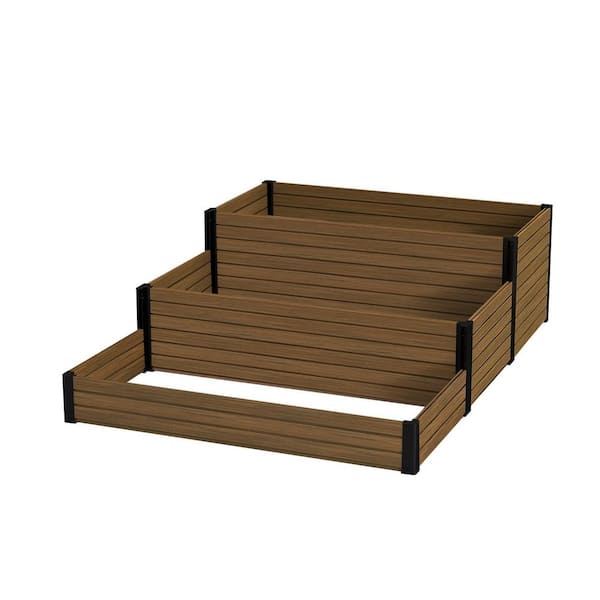 4 ft. x 5.4 ft. x 18 in. Brown Composite Panel and Alu Frame 3-Tier Rustproof Planter Box for Garden Landscaping
