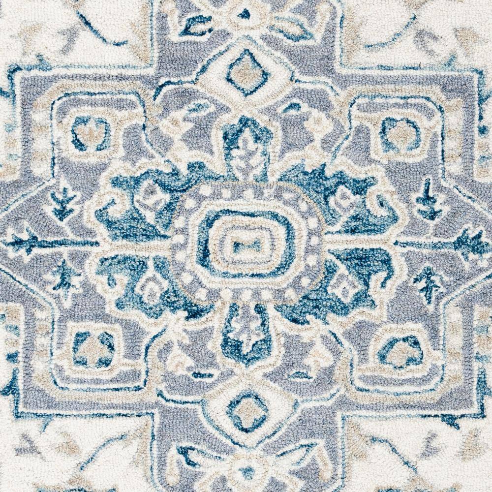 Ivory Navy Hand-Tufted Wool 5' Square Area Rug