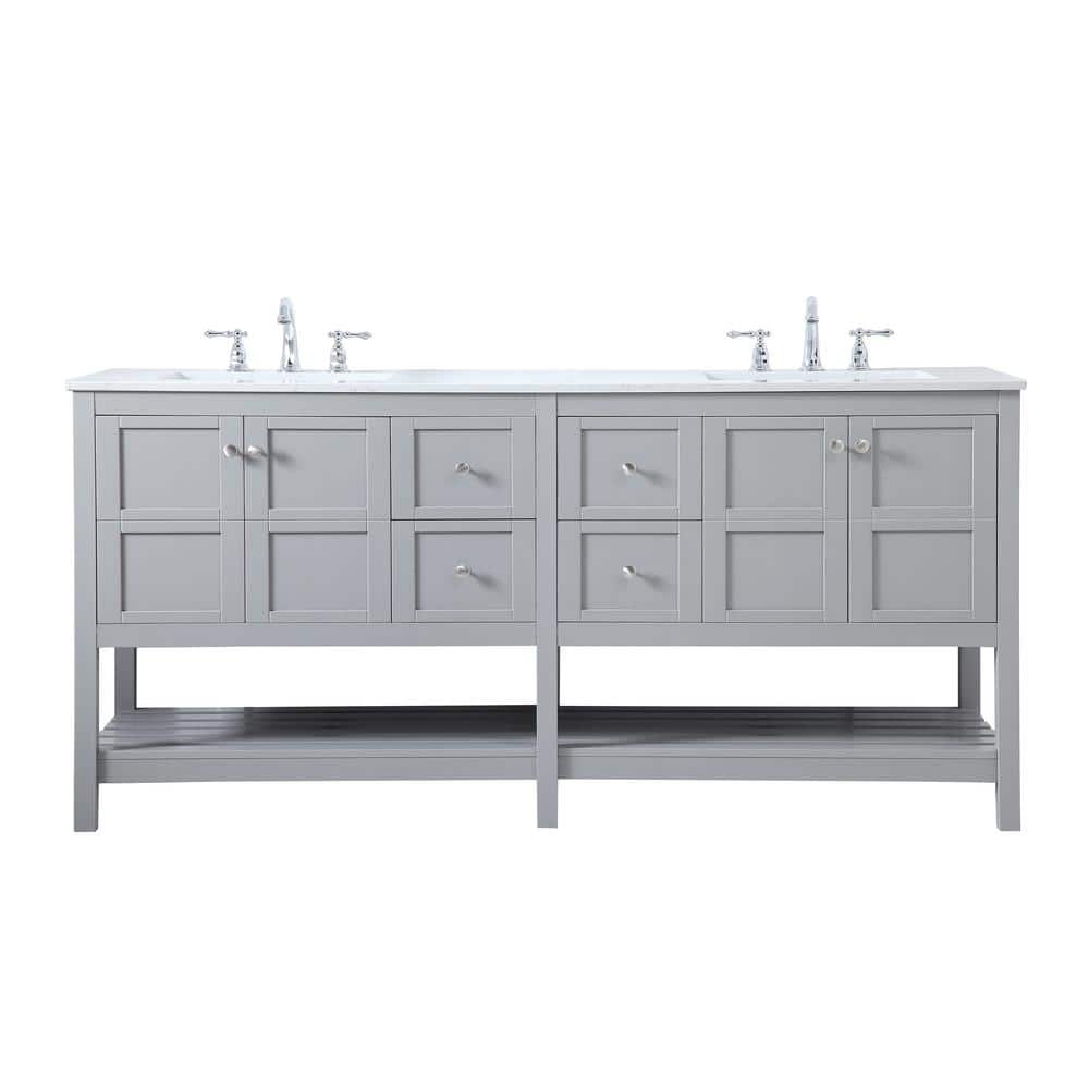 Timeless Home 72 in. W x 22 in. D x 34 in. H Double Bathroom Vanity in Gray