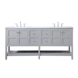 Timeless Home 72 in. W x 22 in. D x 34 in. H Double Bathroom Vanity in Gray with White Engineered Stone with White Basin