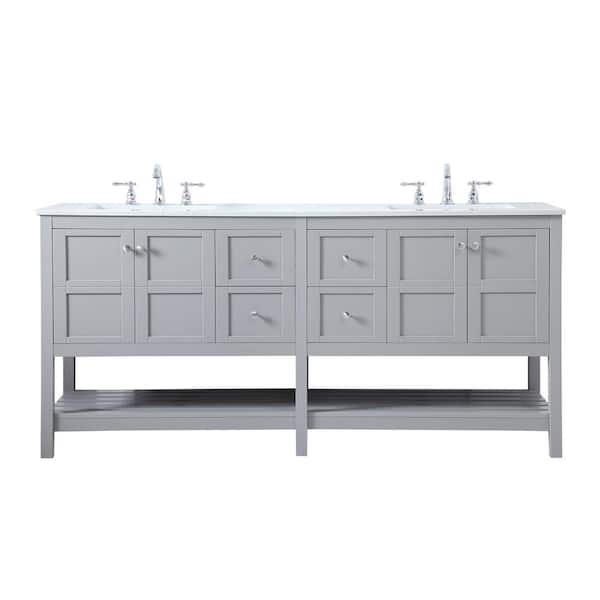 Unbranded Timeless Home 72 in. W x 22 in. D x 34 in. H Double Bathroom Vanity in Gray with White Engineered Stone with White Basin