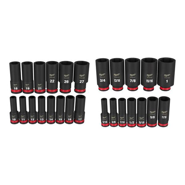 SHOCKWAVE 1/2 in. Metric Deep Socket Set (14-Pc) w/3/8 in. SAE Deep Socket Set (12-Pc)