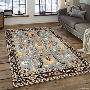 Navy 6 ft. x 9 ft. Hand Knotted Wool Traditional Traditional Knot Area Rug