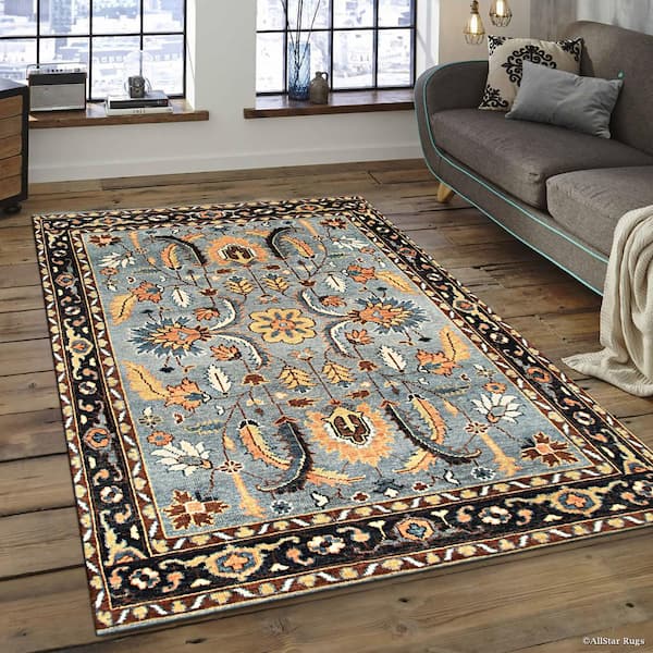 EORC Navy 6 ft. x 9 ft. Hand Knotted Wool Traditional Traditional Knot Area Rug