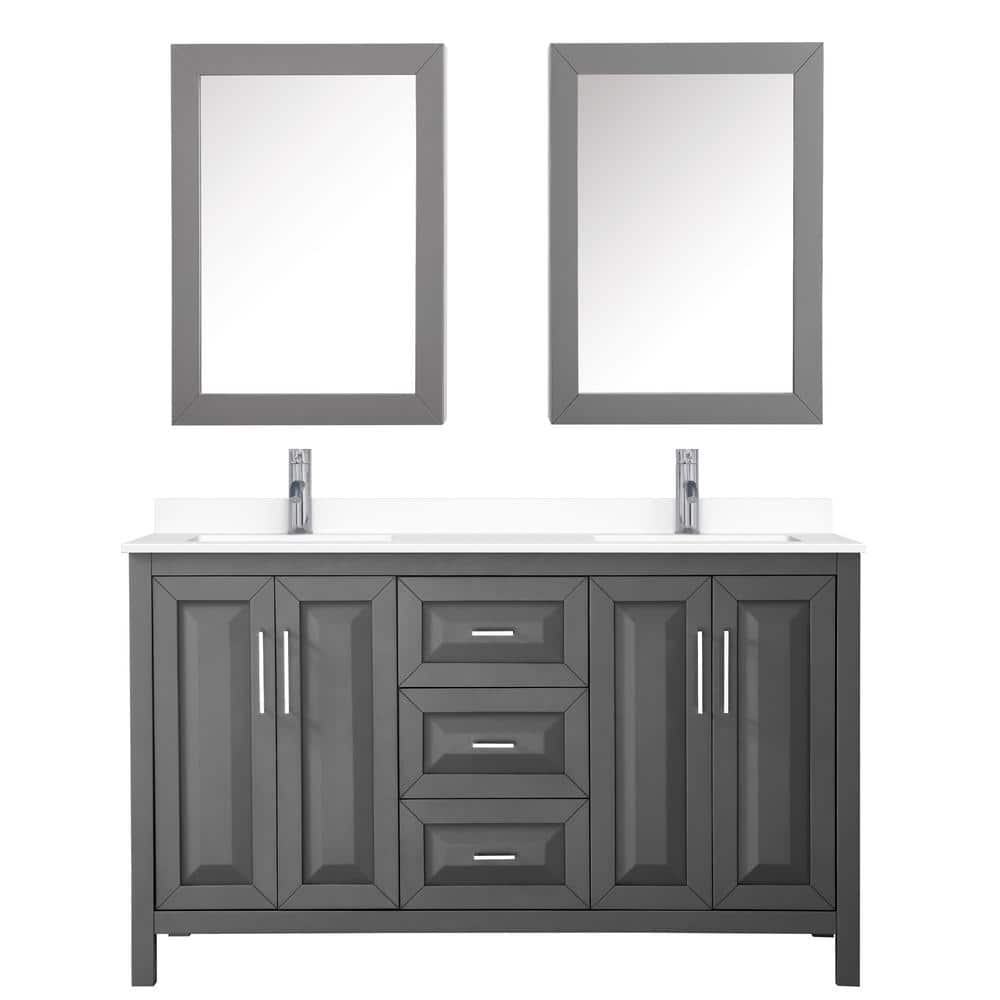 Daria 60" Dark Gray Double Vanity Set with White Marble Top