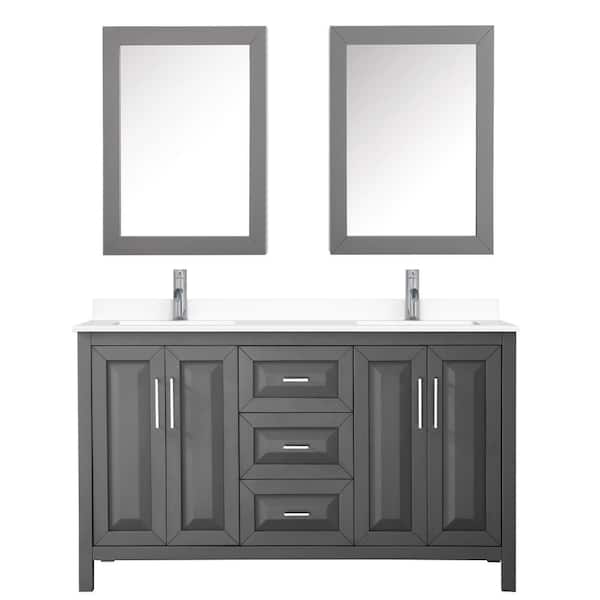 Wyndham Collection Daria 60 in. W x 22 in. D Double Vanity in Dark Gray with Cultured Marble Vanity Top in White with Basins and Med Cabs