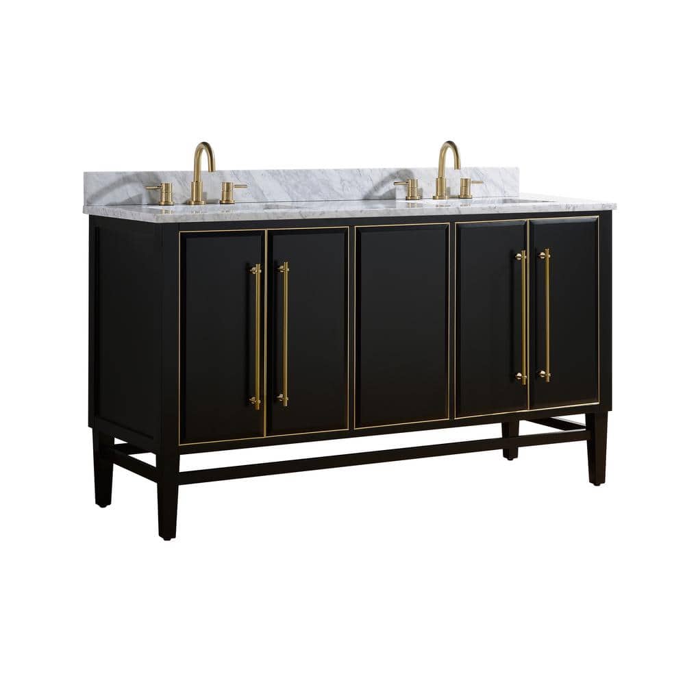 Mason 61" Black and Gold Double Vanity with Marble Top