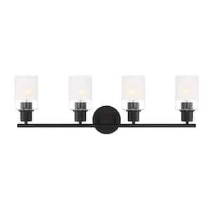 Cedar Lane 31 in. 4-Light Matte Black Modern Vanity with Clear and Etched Glass Shades