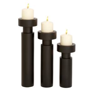 Black Mango Wood Pillar Candle Holder (Set of 3)