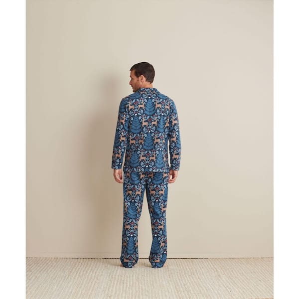 Company Cotton Family Flannel Sleep And Access Men's Medium Navy Multi Pajama Set