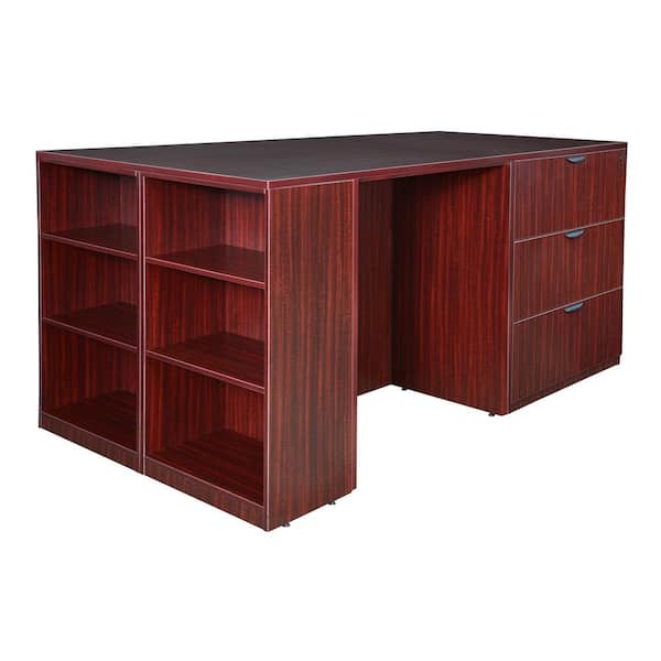 Regency Magons Stand Up 2 Lateral File/ 2 Desk Quad with Bookcase End- Mahogany