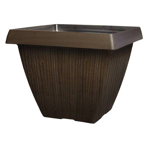 Unbranded 16 in. Wood Grain Plastic Square Mahogany Planter-DISCONTINUED