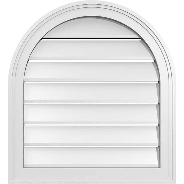 Ekena Millwork 22" x 24" Round Top Surface Mount PVC Gable Vent: Functional with Brickmould Frame