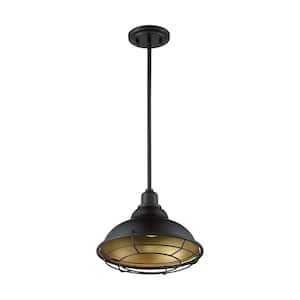 Newbridge 60-Watt 1-Light Dark Bronze and Gold Bell Pendant Light with Metal Shade and No Bulbs Included