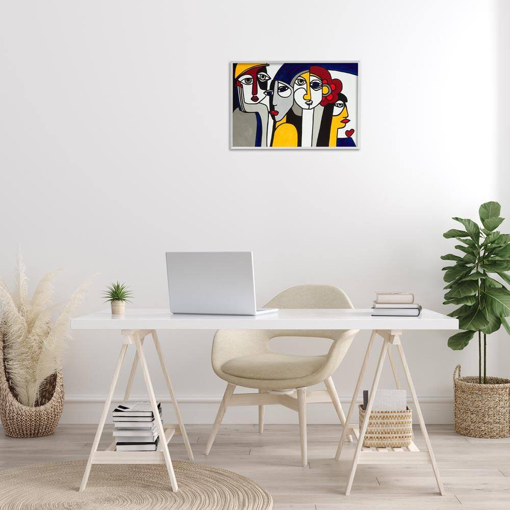 Primary Hues Faces Portrait by Ruth Fromstein White Framed Abstract Giclee Art Print 16 in. x 24 in. price history on PriceWatchPro