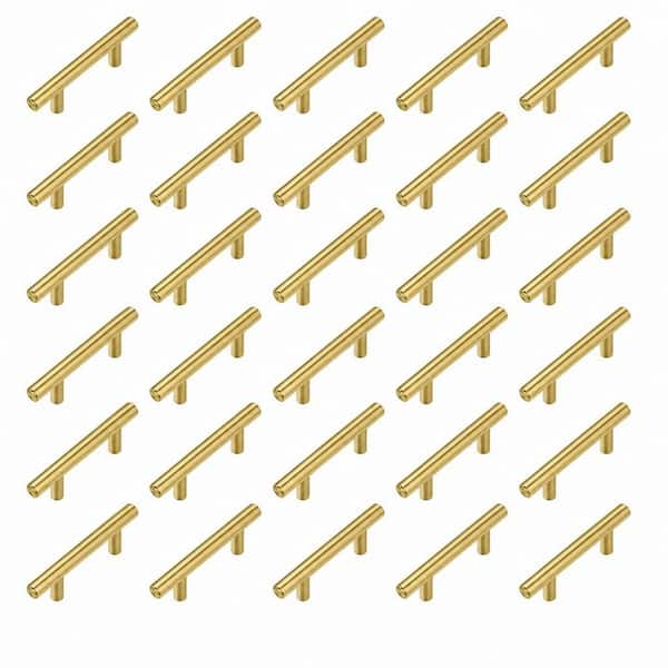 30-Pack Brushed Brass Gold Cabinet Handles Modern Stainless Steel Drawer Pulls for Kitchen Bathroom