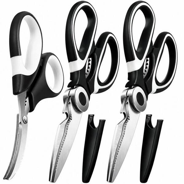 3 Pack Black with White Stainless Steel Kitchen Scissors All Purpose Cooking Shears for Cutting Meat Food Fish Poultry